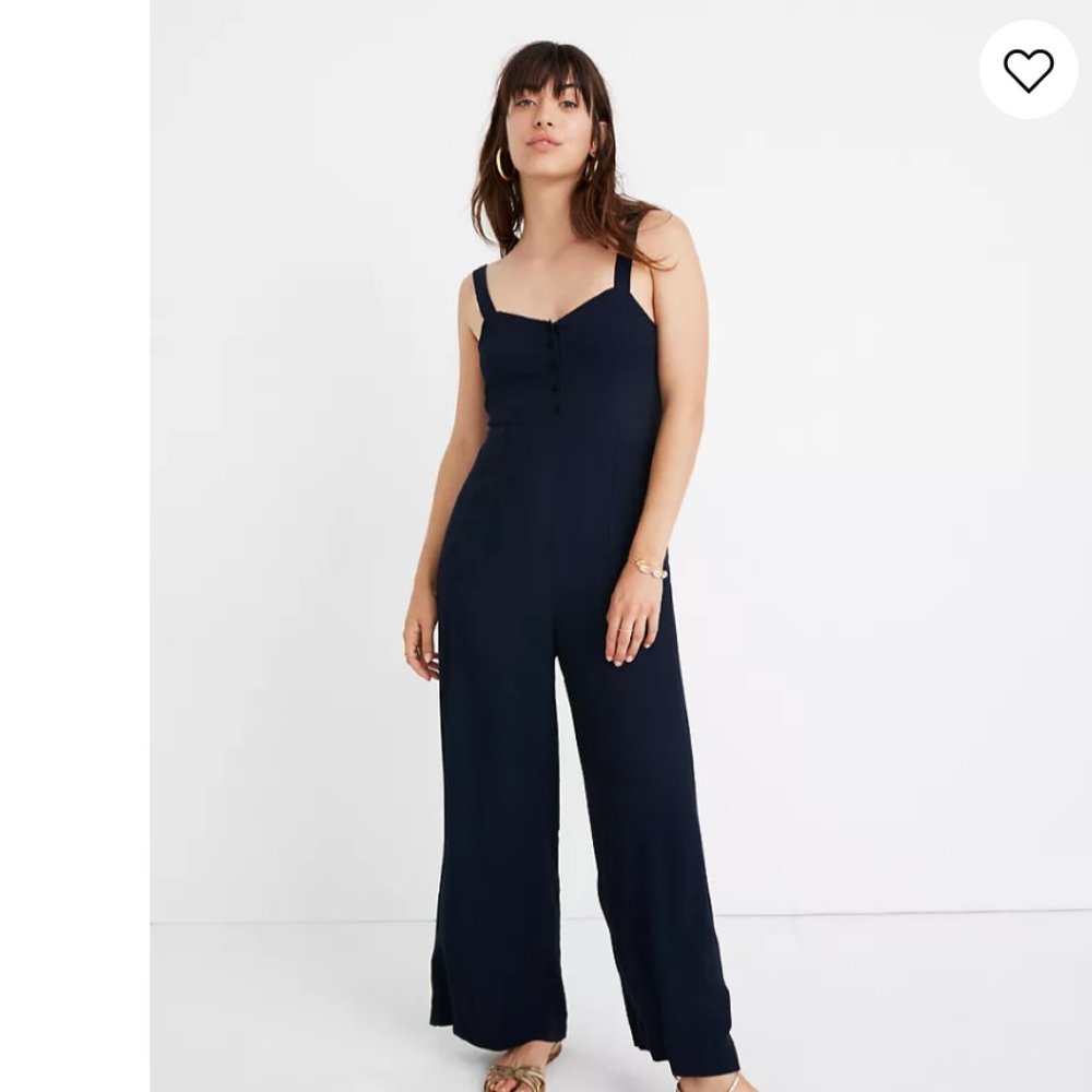 Madewell Button Front Wide Leg Jumpsuit Navy Blue